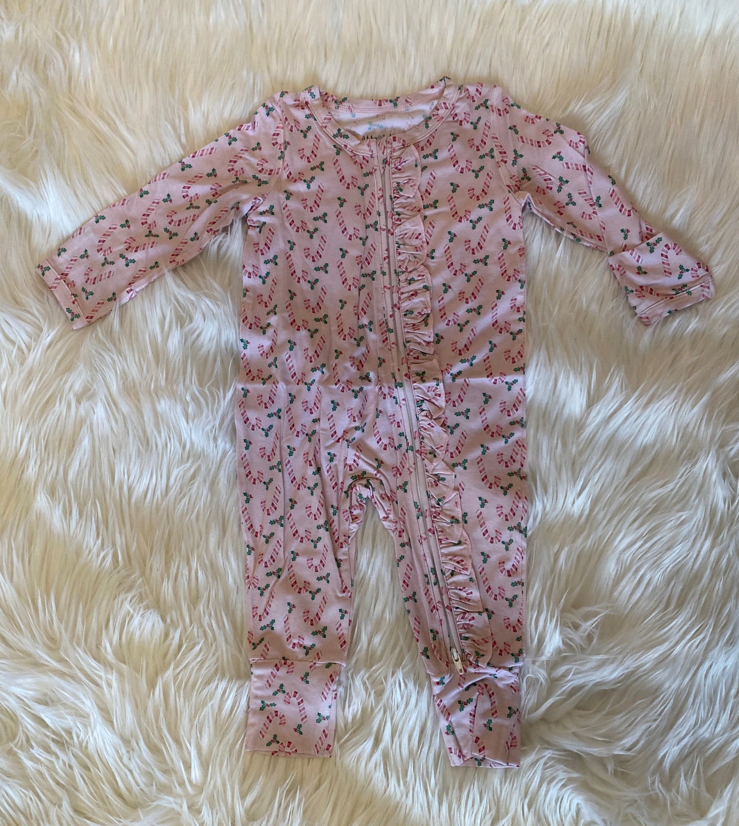 Christmas candy cane print bamboo ruffle romper