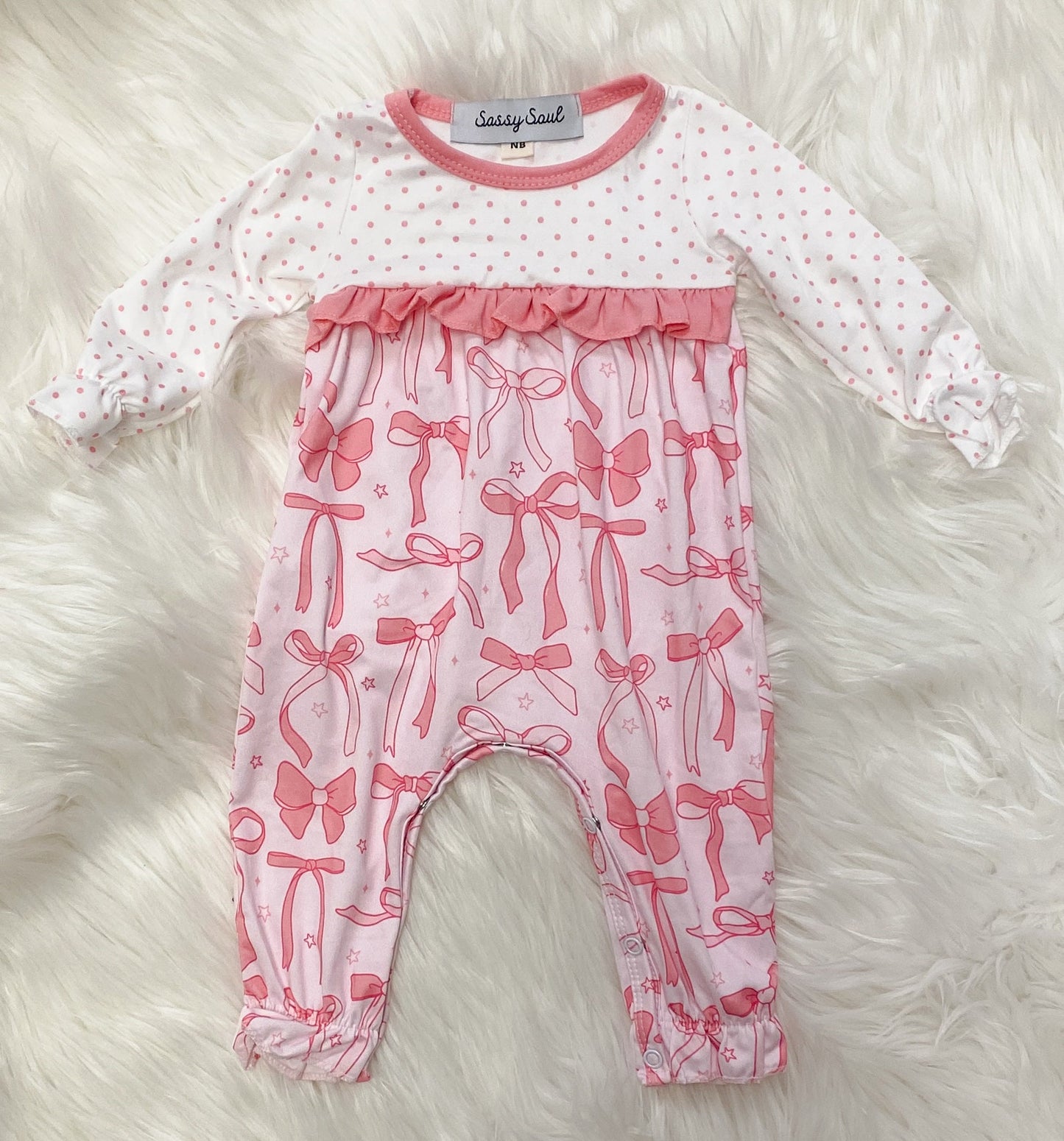 Pink Polka Dots Bow Romper for Baby Girls