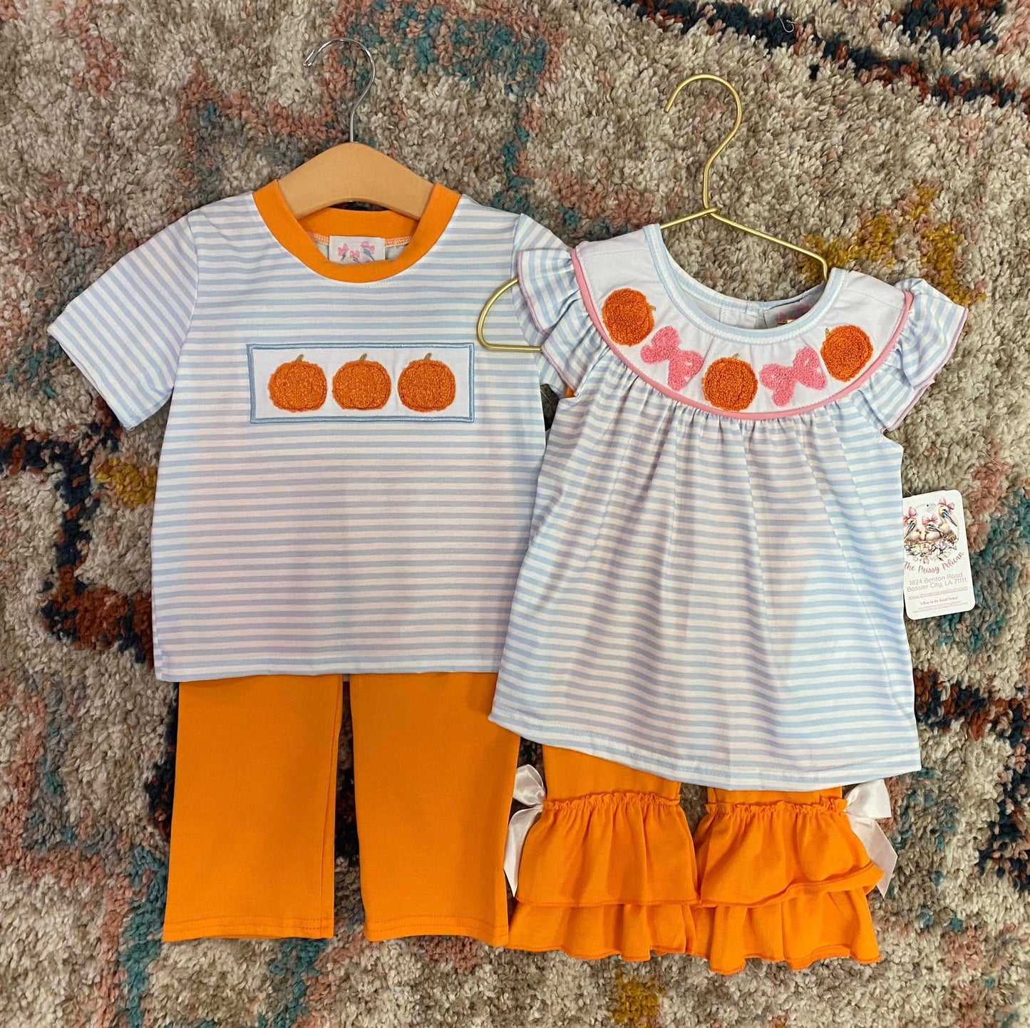 Pumpkin French Knot Boy Pant Set – Fall Outfit for Boys