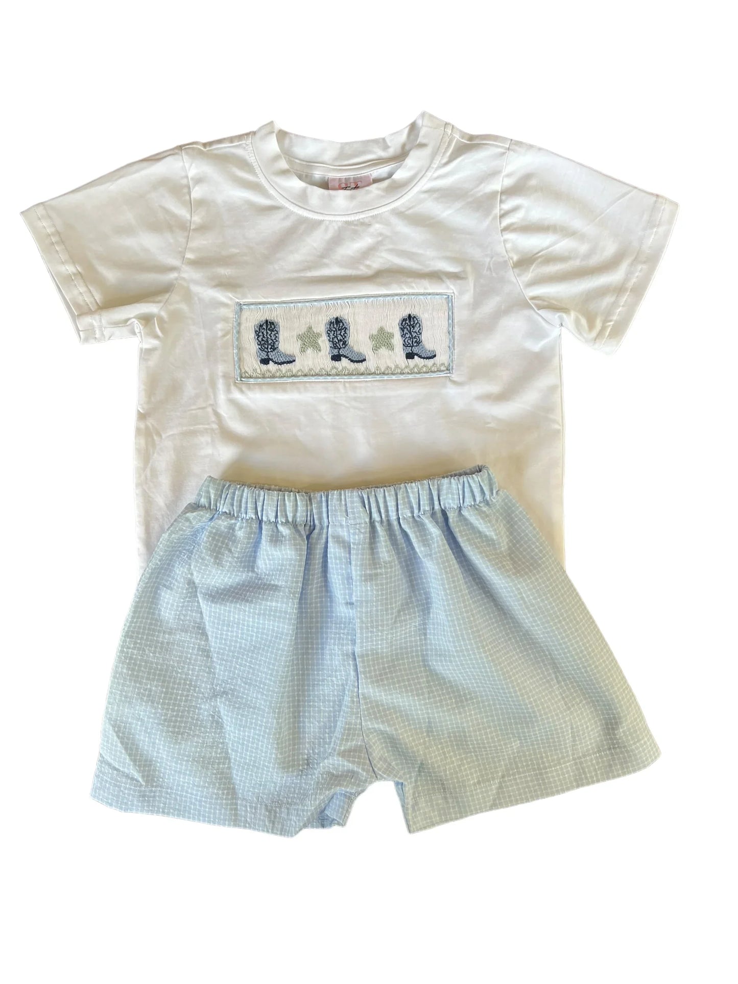 Boogie Short Set– Smocked Cowboy Boot Shirt & Shorts