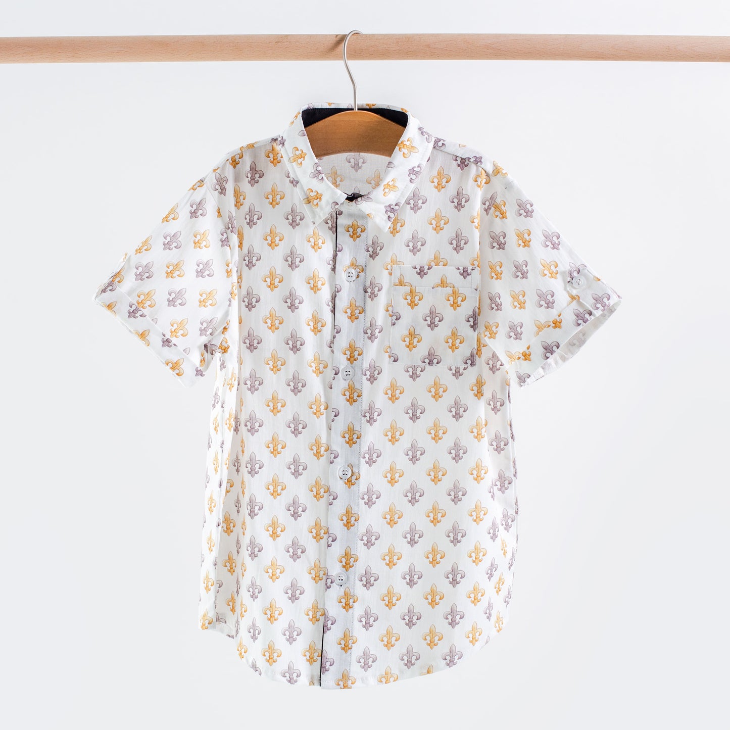 Black and Gold Fleur de Lis Short Sleeve Collared Shirt-Rogue Magnolia Custom Designs