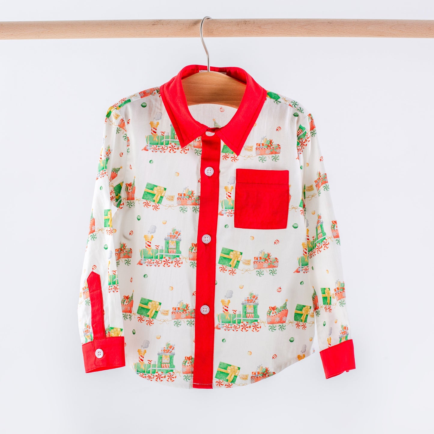 Santa's Sweet Express Long Sleeve Collared Shirt-Rogue Magnolia Custom Designs
