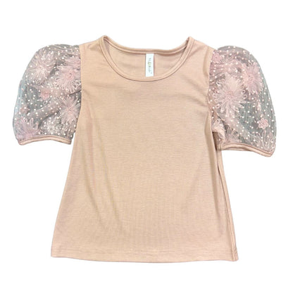 FLORAL LACE SLEEVE TOP-DUSTY PINK