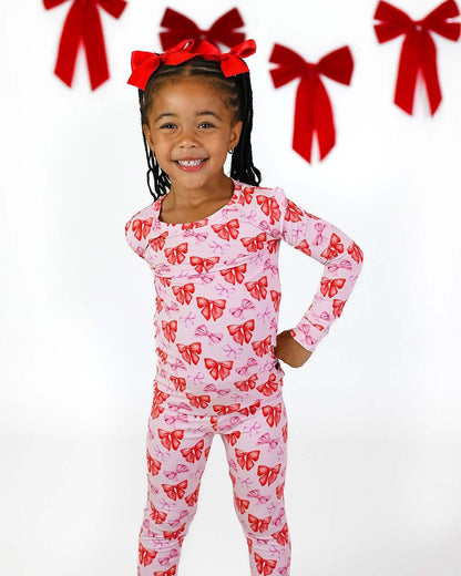 Red & Pink Bow Toddler Lounge Set | Bamboo Two-Piece Pajamas