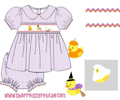 Duck, Duck, Ghost! Smocked Halloween Outfit – Custom Smocked Dress for Baby & Toddler Girls