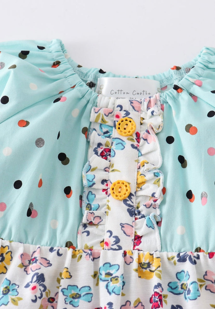 Platinum Mint Floral Romper – Sweet Baby Girl Outfit