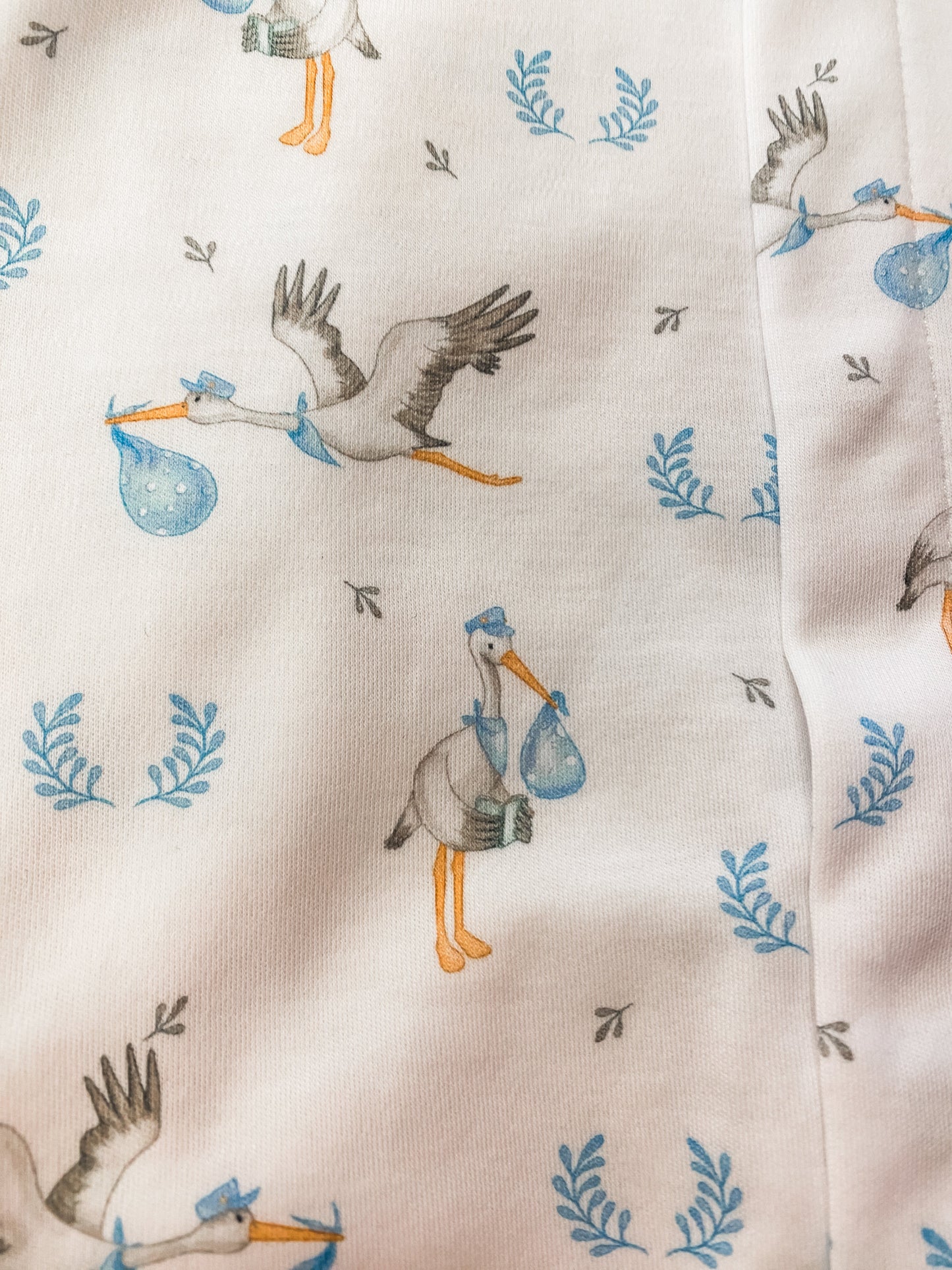 Tiny Storks Boy Printed Convertible Gown w/ Piping