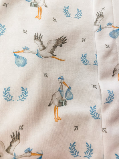 Tiny Storks Boy Printed Convertible Gown w/ Piping