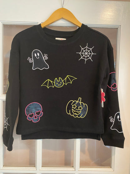 Spooky Appliqué Top-Glitter Halloween Long Sleeve