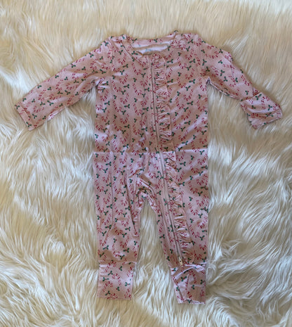 Christmas candy cane print bamboo ruffle romper