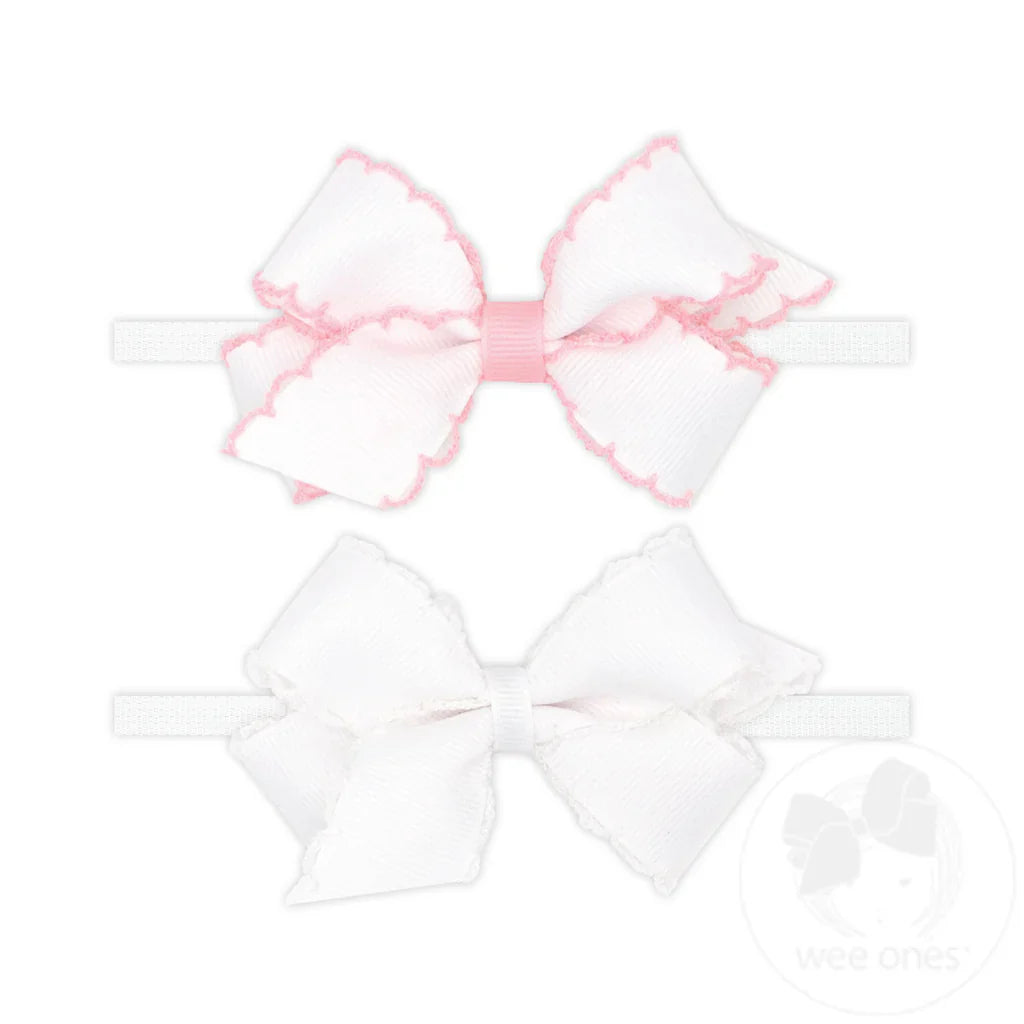 GIFT PACK! Two Mini Grosgrain Bows with Moonstitch Edge on Skinny Nylon Band – Wee Ones™