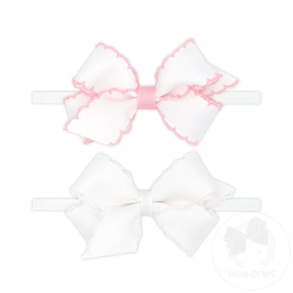 GIFT PACK! Two Mini Grosgrain Bows with Moonstitch Edge on Skinny Nylon Band – Wee Ones™