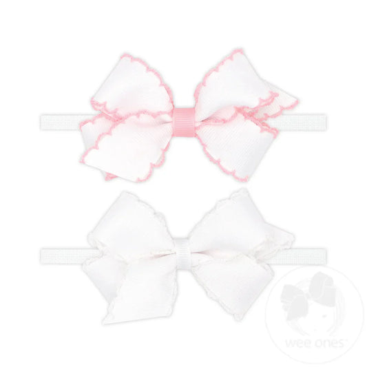 GIFT PACK! Two Mini Grosgrain Bows with Moonstitch Edge on Skinny Nylon Band – Wee Ones™