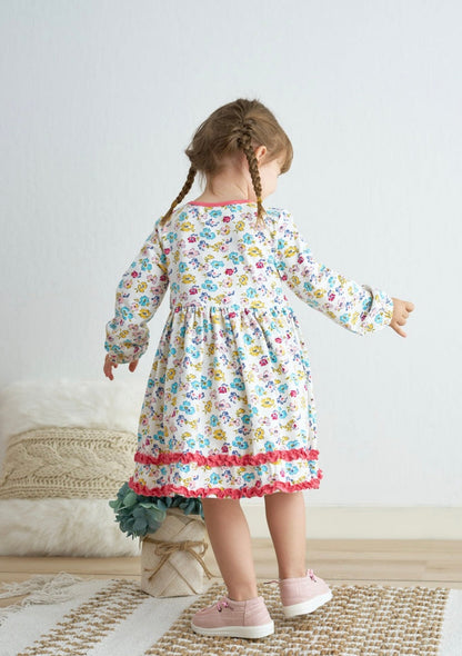 Platinum Floral Print Ruffle Dress – Girls Boutique Outfit
