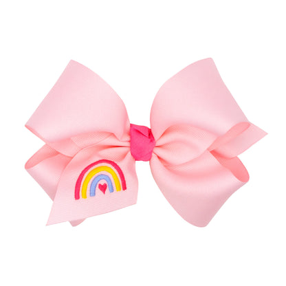 RAINBOW Grosgrain Hair Bow with Embroidery