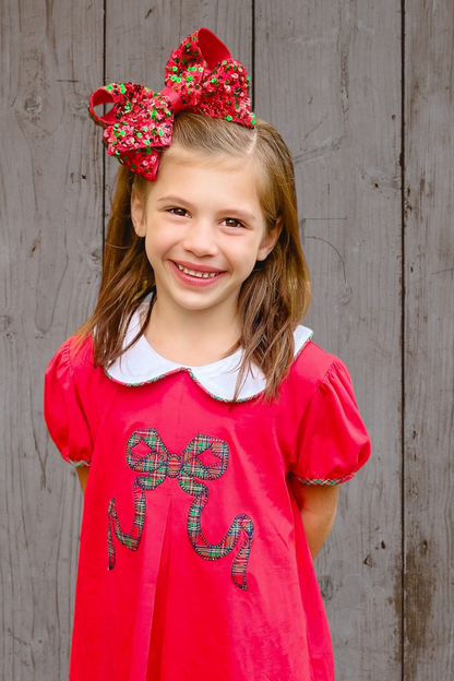 Red and Green Velvet Sequin and Grosgrain Overlay Hair Bow – Wee Ones™ Holiday Collection