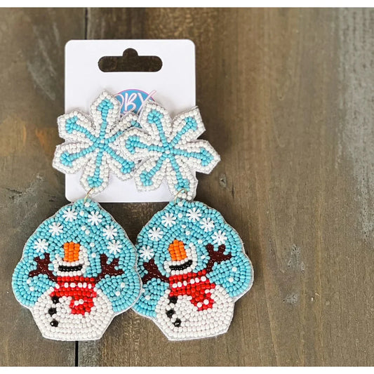 Happy Winter Snowman Seed Beaded Earrings