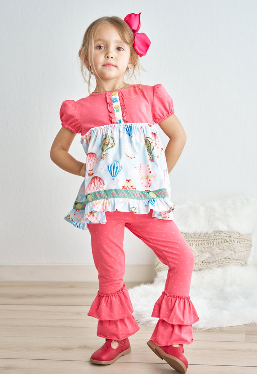 Platinum Hot Air Balloon Pant Set – Boutique Girls Ruffle Outfit