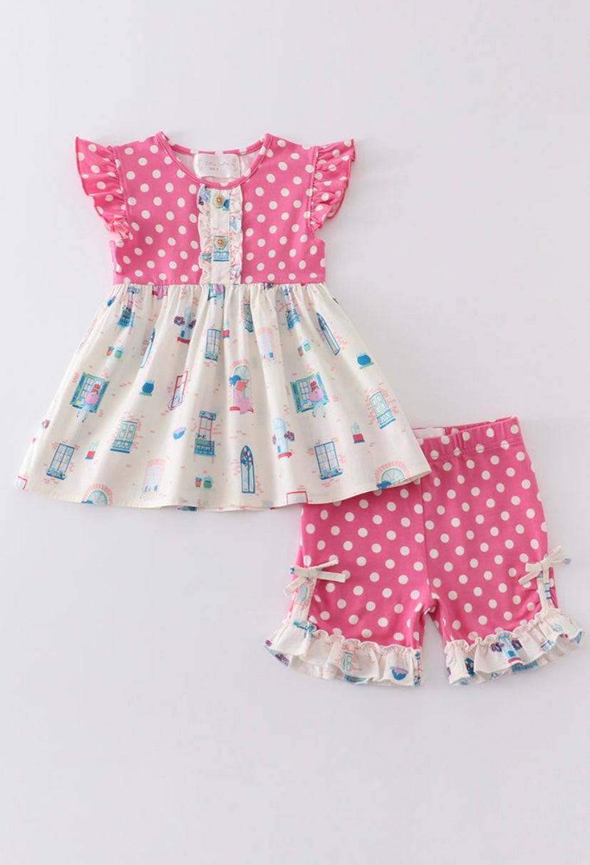 Platinum Balcony Shorts Set-Playful Ruffle Top & Printed Shorts for Girls