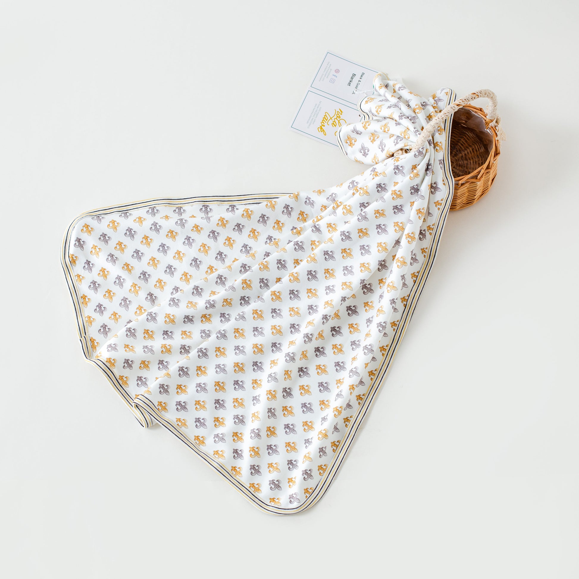 Black and Gold Fleur de Lis Organic Cotton Baby Blanket-Rogue Magnolia Custom Designs