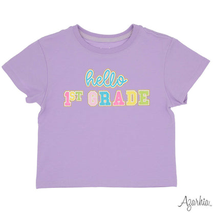 Hello 1st Grade Lavender Boxy Tee – Girls Back to School Outfit