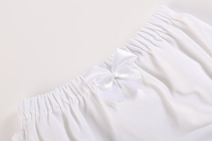 2 pc Set Light Blue and White Ruffle Knit Cotton Bloomers