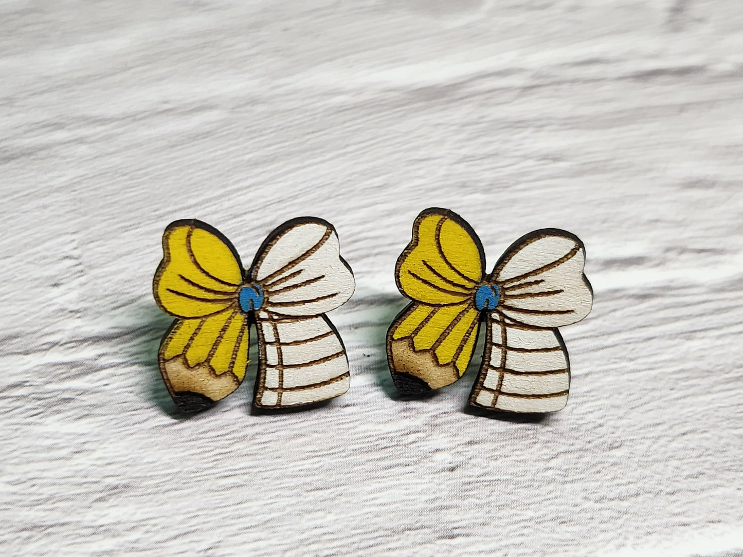 Pencil Bow Stud Earrings – Wooden Laser Cut Teacher Earrings-Rogue Magnolia Custom Designs