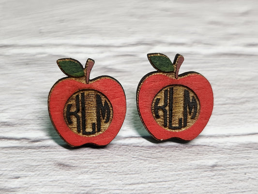 Apple Monogram Stud Earrings – Personalized Teacher Gift-Rogue Magnolia Custom Designs