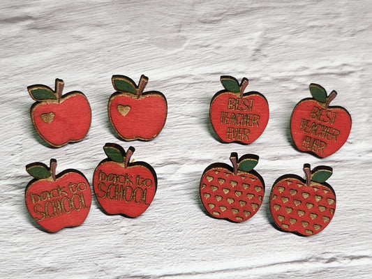 Teacher Apple Stud Earrings – Laser-cut Teacher Gift-Rogue Magnolia Custom Designs