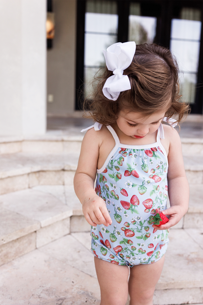 Strawberry Fields Organic Cotton Shoulder-Tie Onesie-Rogue Magnolia Custom Designs