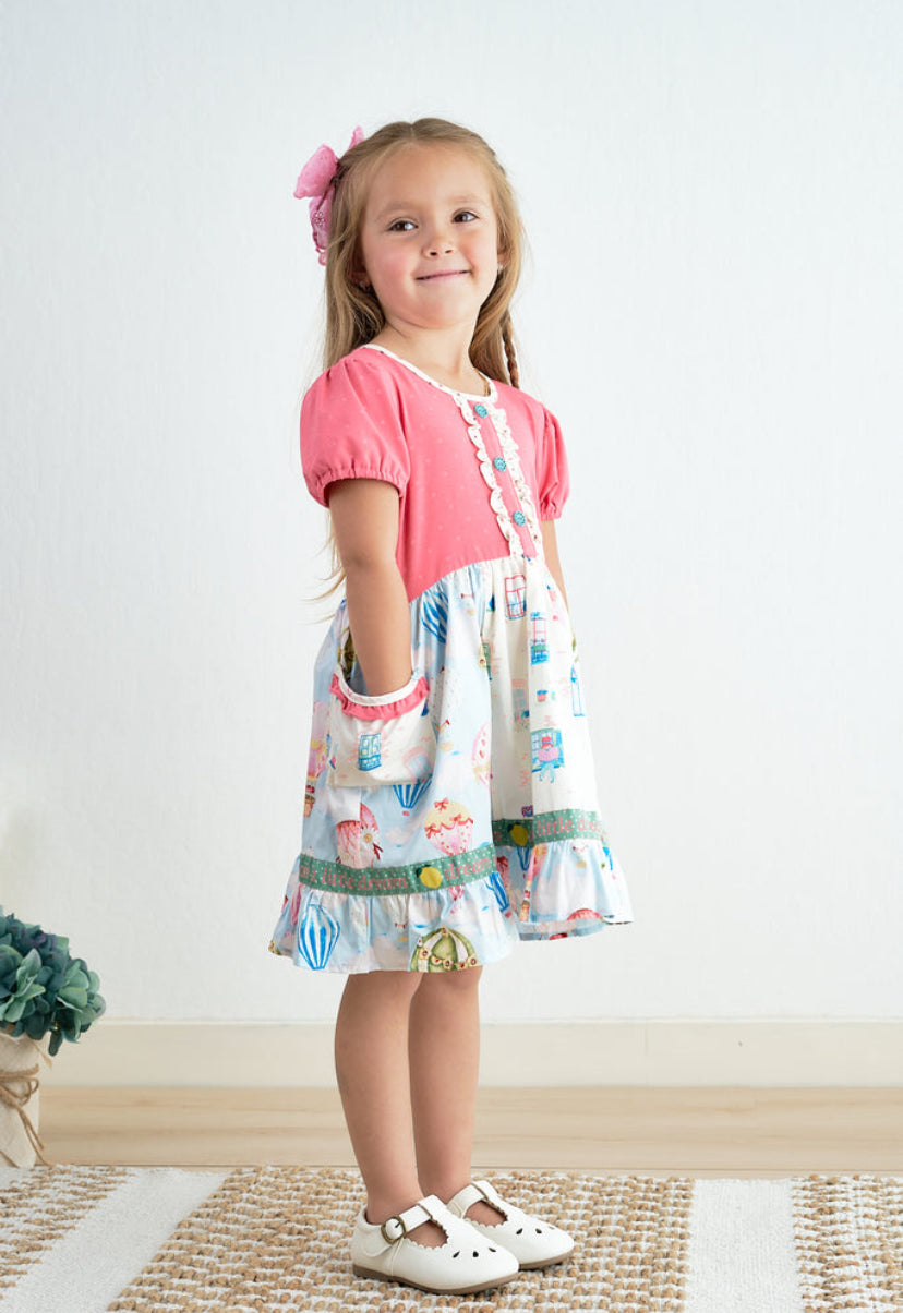 Platinum Hot Air Balloon Dress – Girls Boutique Puff Sleeve Dress