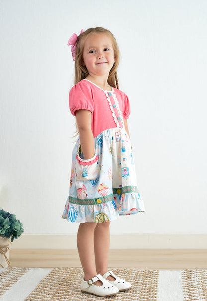 Platinum Hot Air Balloon Dress – Girls Boutique Puff Sleeve Dress