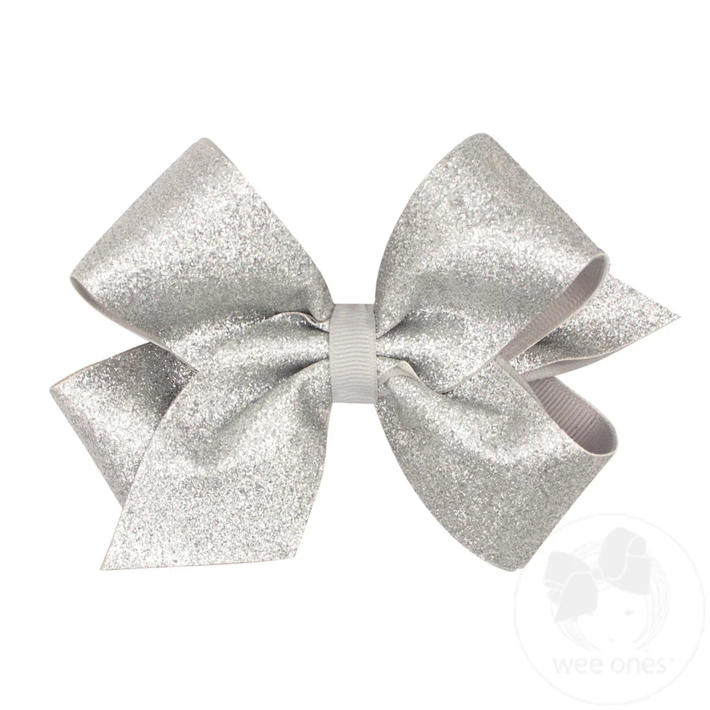 Silver Glitter Vinyl with Grosgrain Underlay Hair Bow – Wee Ones™