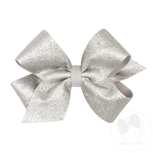 Silver Glitter Vinyl with Grosgrain Underlay Hair Bow – Wee Ones™