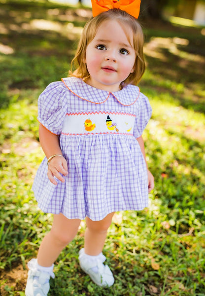 Duck, Duck, Ghost! Smocked Halloween Outfit – Custom Smocked Dress for Baby & Toddler Girls