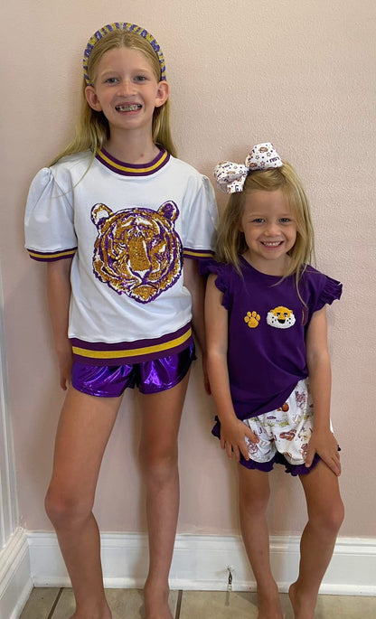 Sequin Purple Gold Tiger Holly Shirt