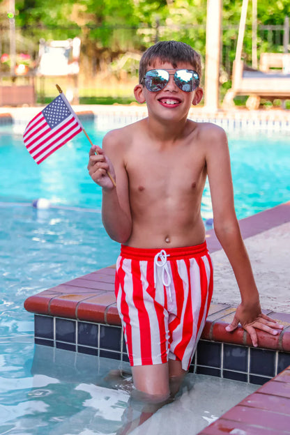 Boys Set Sail Striped Swim Trunks