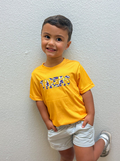 Tigers Camo on Gold Drifit Game Day Tee – Boys’ Athletic T-Shirt