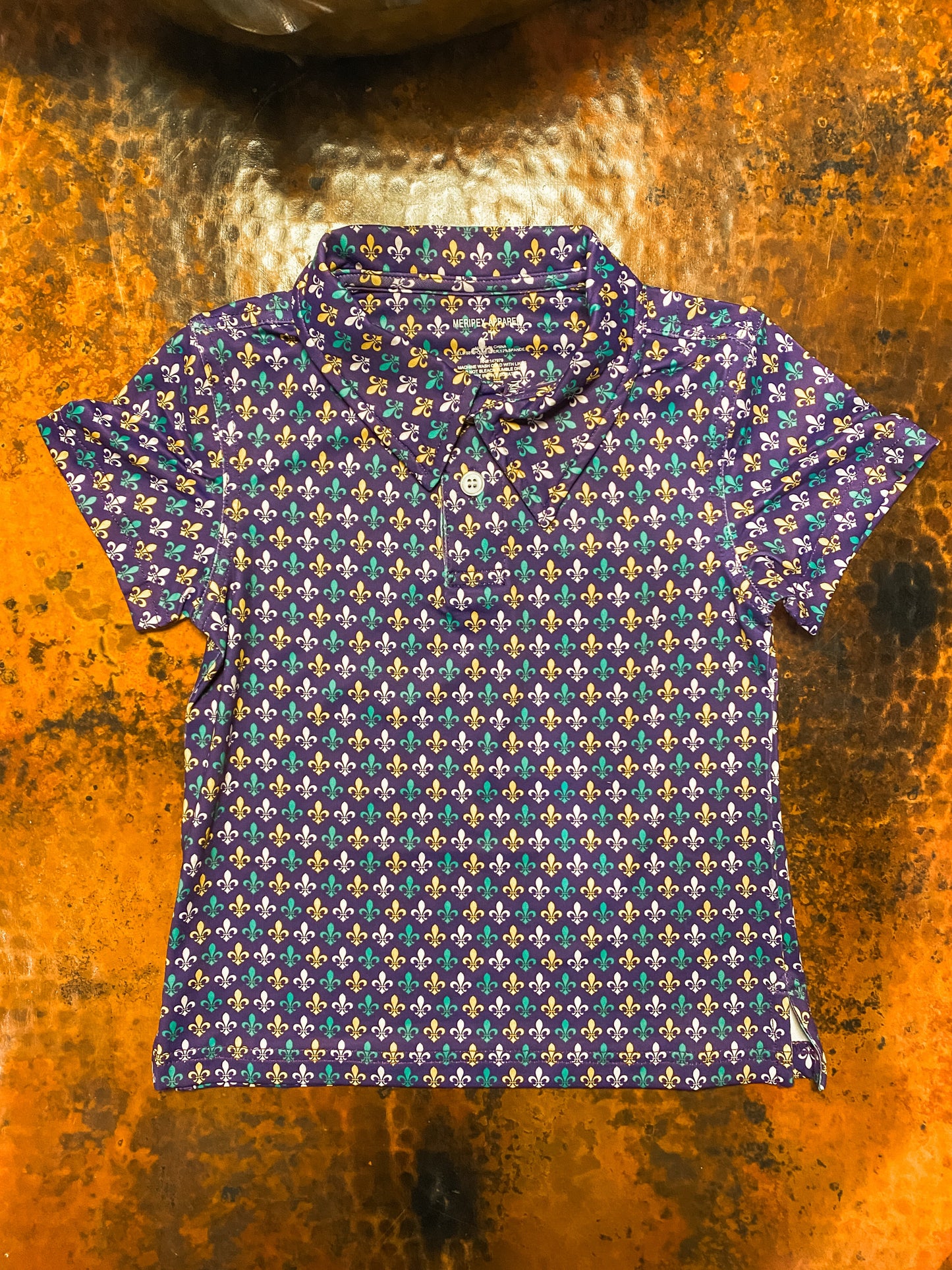 Boys Mardi Gras Fleur-de-Lis Performance Polo | Purple, Green & Gold