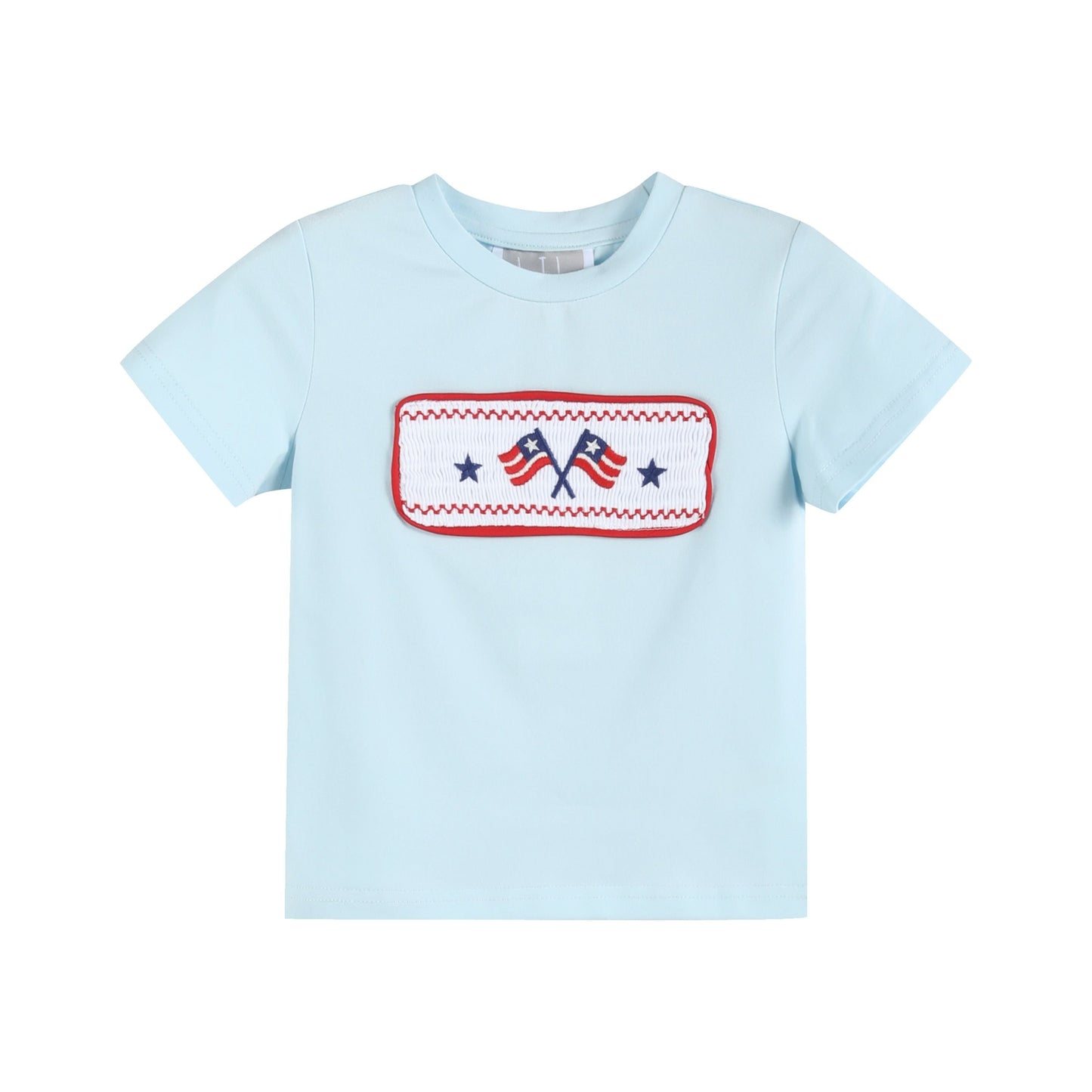 Light Blue USA Flag Smocked T-Shirt and Shorts Set