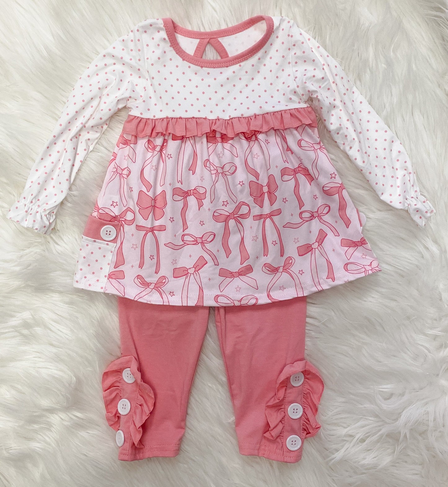 Pink Polka Dots Bow Pant Set for Girls