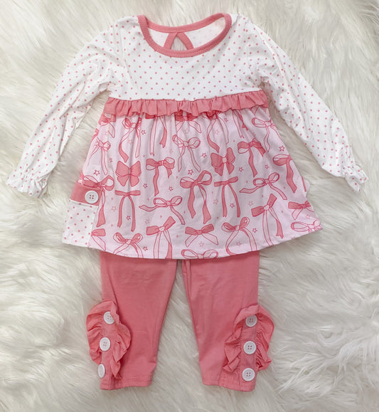 Pink Polka Dots Bow Pant Set for Girls