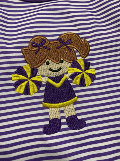 Football cheer applique stripe girl dress