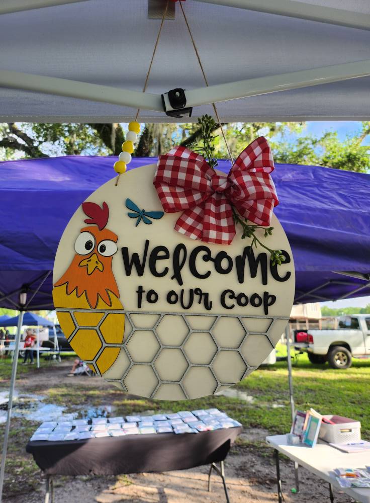 Welcome to Our Coop Door Decor  – 11.5" Hand Painted Wooden Farmhouse Sign-Rogue Magnolia Custom Designs