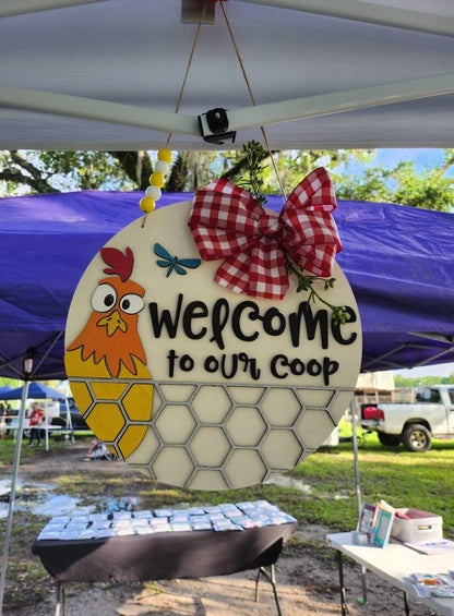 Welcome to Our Coop Door Decor  – 11.5" Hand Painted Wooden Farmhouse Sign-Rogue Magnolia Custom Designs