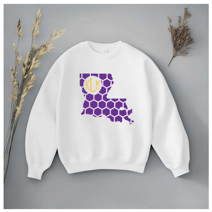 Louisiana Honeycomb Crewneck Sweatshirt-Rogue Magnolia Custom Designs