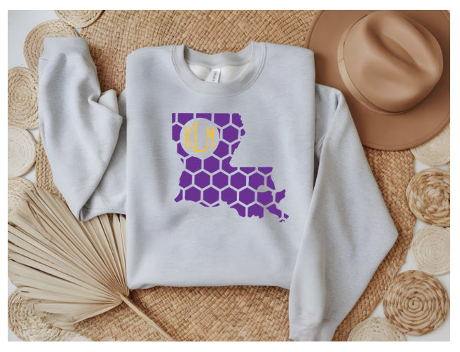 Louisiana Honeycomb Crewneck Sweatshirt-Rogue Magnolia Custom Designs