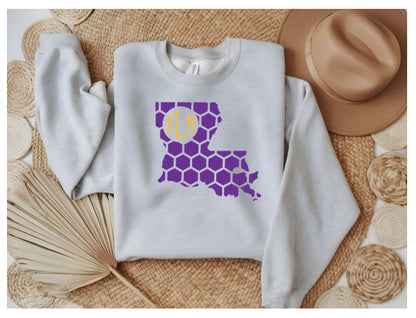 Louisiana Honeycomb Crewneck Sweatshirt-Rogue Magnolia Custom Designs