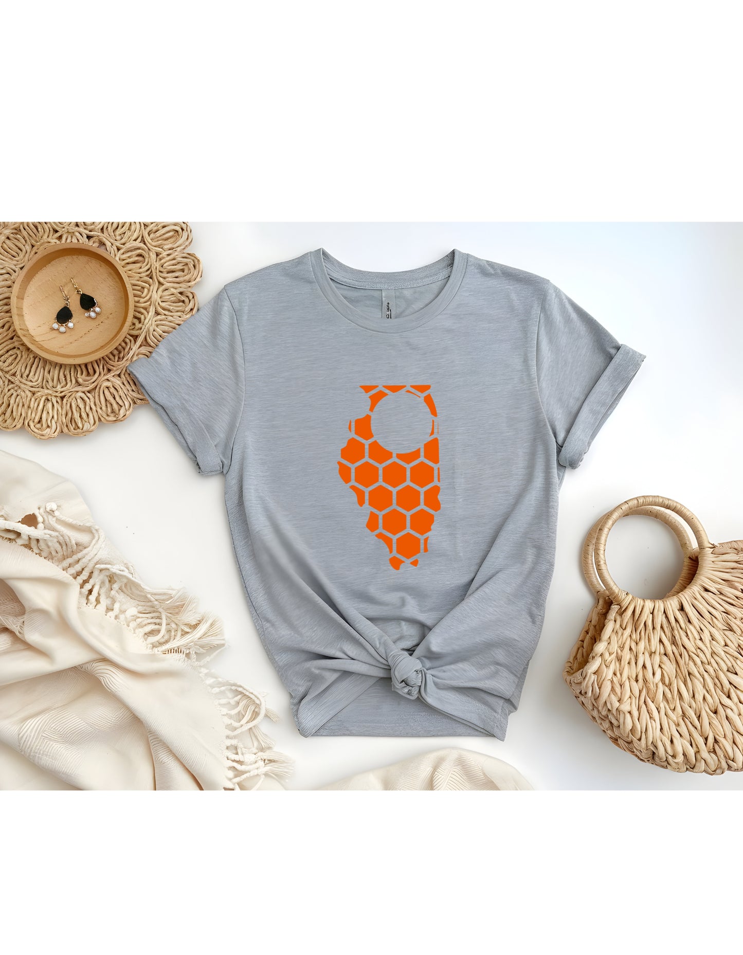 Illinois Honeycomb Crewneck T-Shirt-Rogue Magnolia Custom Designs