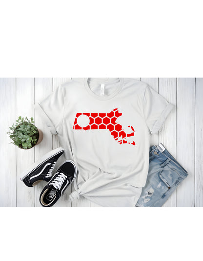 Massachusetts Honeycomb Crewneck T-Shirt-Rogue Magnolia Custom Designs